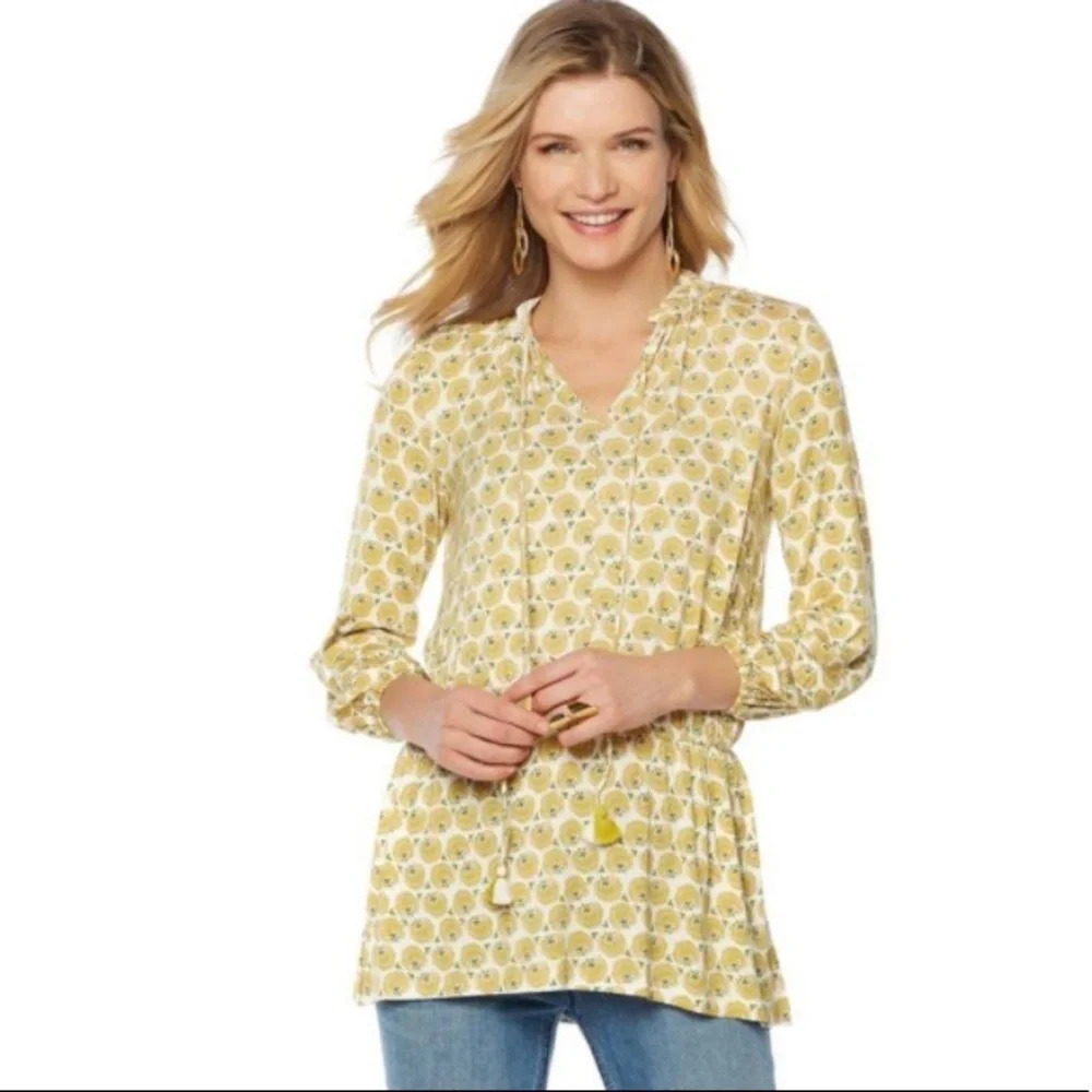 Melissa McCarthy Seven7 Peasant Top Green Yellow